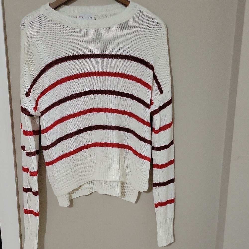 Francesca's Collections Cream and Red Striped Sweater